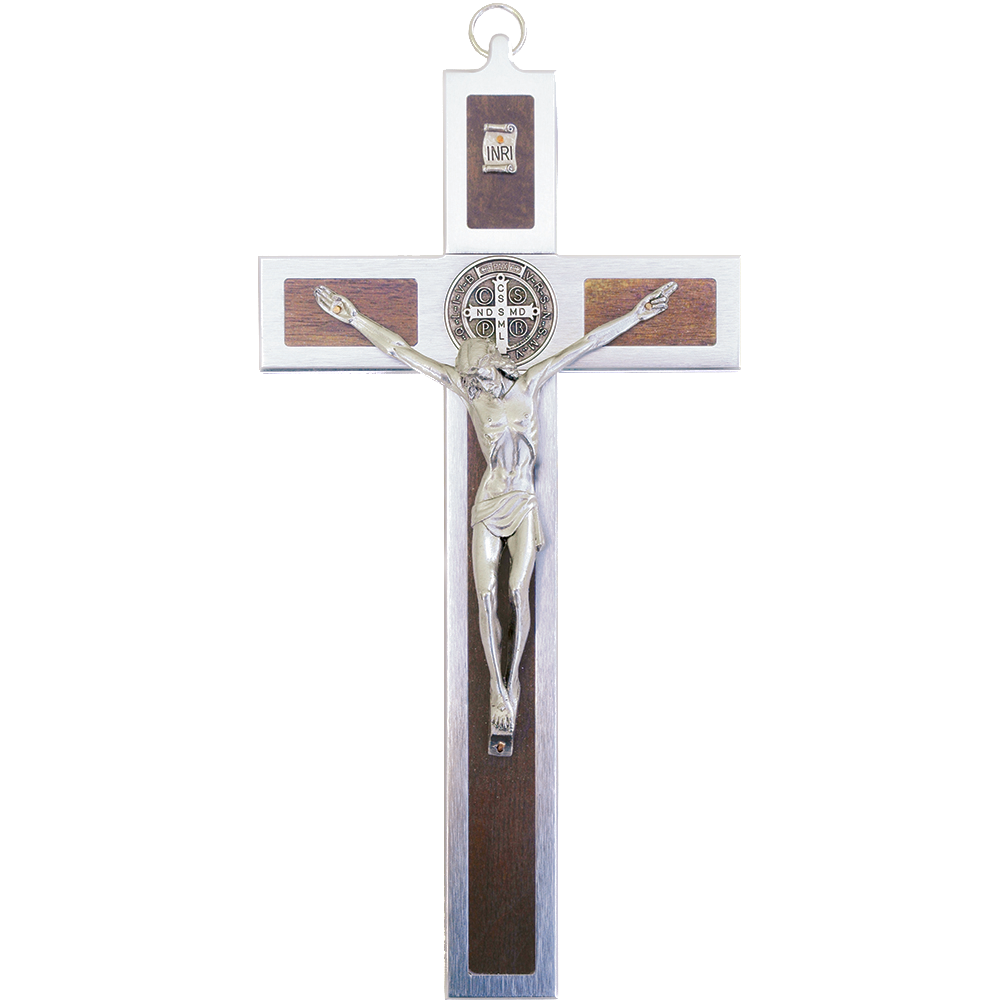 15 in. St. Benedict Crucifix with Dark Wood Veneer