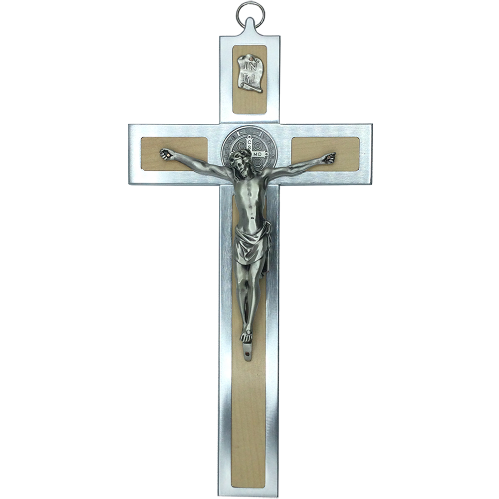 15 in. St. Benedict Crucifix with Maple Wood Veneer