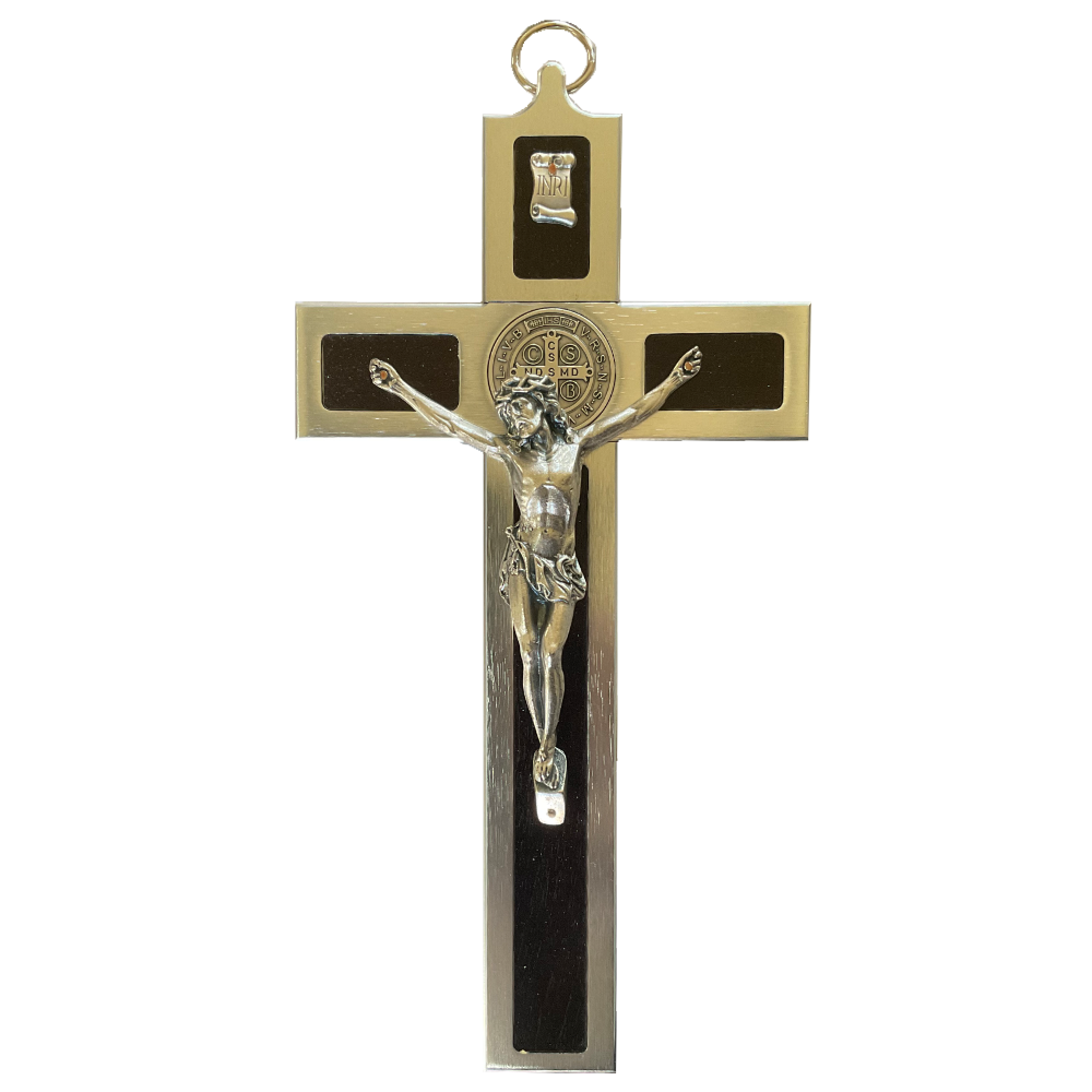 12 in. St. Benedict Wall Crucifix with Wood Veneer