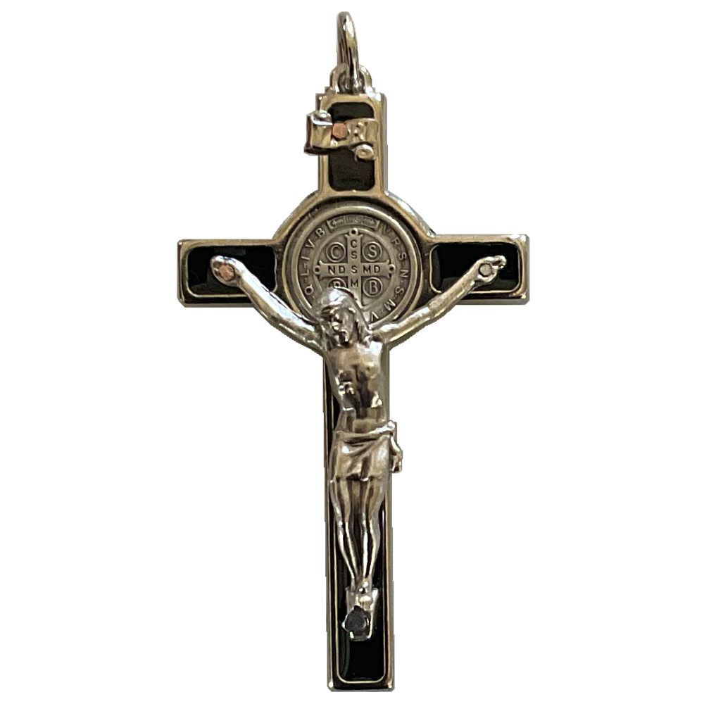 2 in. St. Benedict Crucifix, Nickel-Plated & Black Enamel