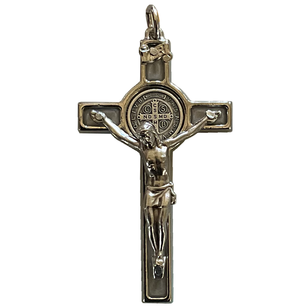 2 in. St. Benedict Crucifix, Nickel-Plated & White Enamel