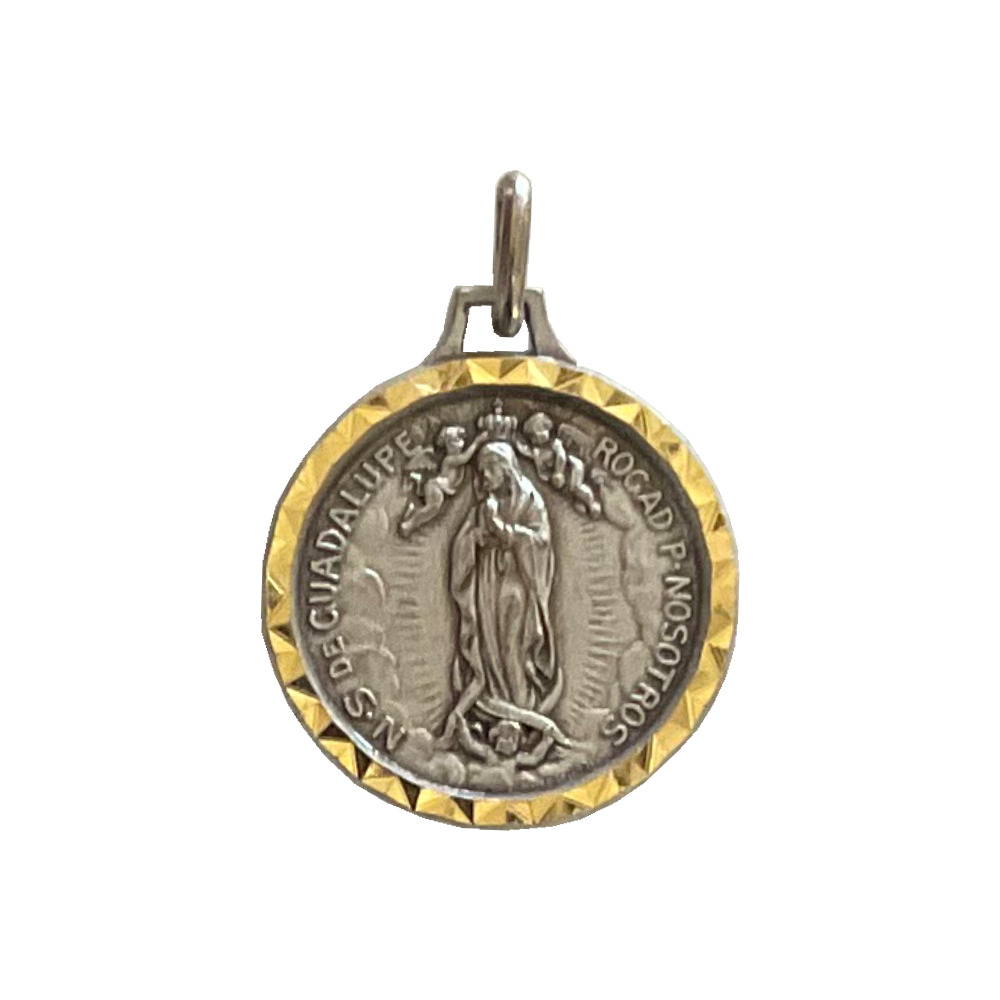 7/8" Our Lady of Guadalupe Medal, Ornate Antique Silver