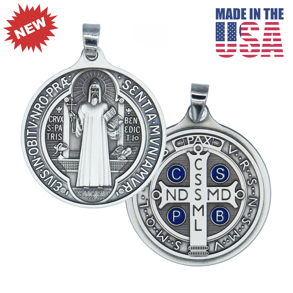 1 1/4 in. St. Benedict Medal, Nickel Silver w/ Color