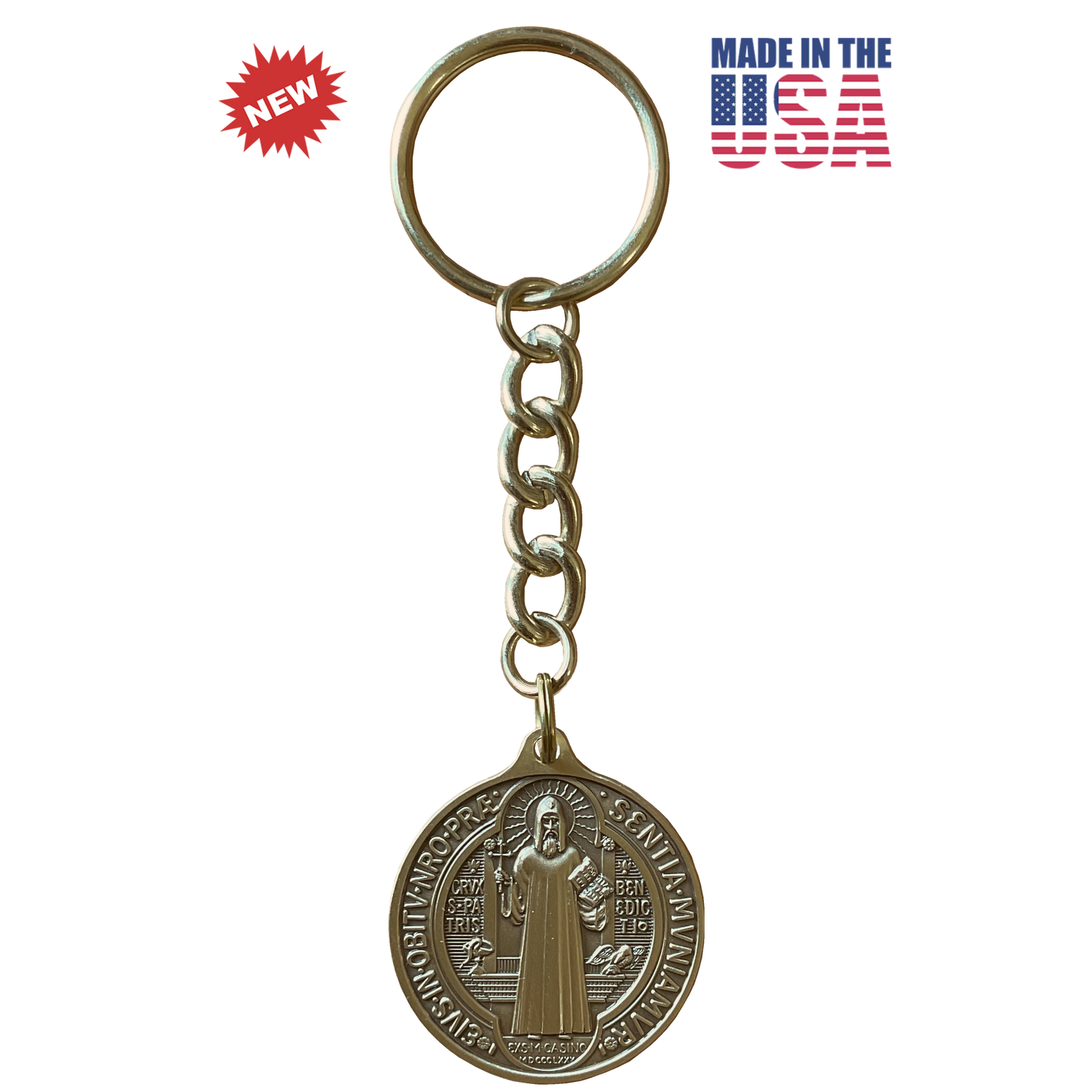 St. Benedict Key Chain, Antique Brass